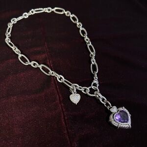 Judith Ripka 925 Silver Amethyst Heart Necklace 💜